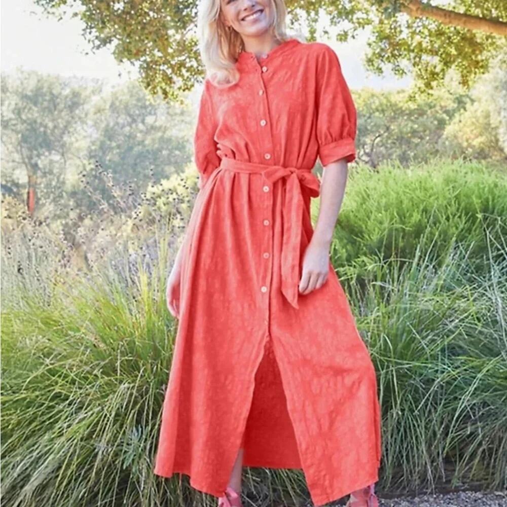 Nwtgs Bryn Walker Augustina Coral Jacquard Belted Midi Dress Sz L RT$210